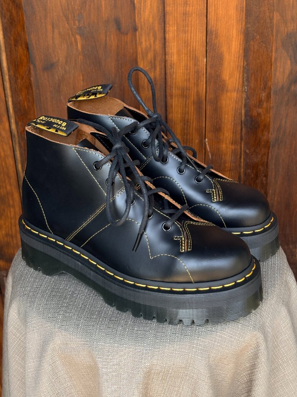 Brand New Dr. Martens Church Vintage Smooth Black Leather Monkey Boots 5-Eyelet